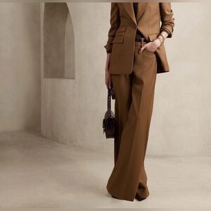 Banana Republic LIdo Wide-Leg Italian Wool Trousers Tigers Eye Size 10 NWOT